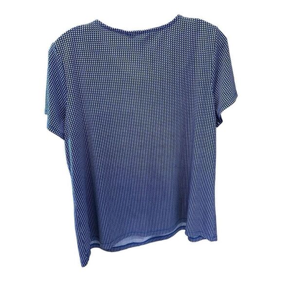 Liz Clairborne Career Womens Large Blue Black Geometric Short Sleeve Blouse - Picture 2 of 11